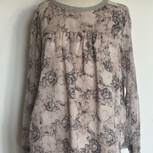 Rebecca Taylor Blush and Charcoal Floral Blouse